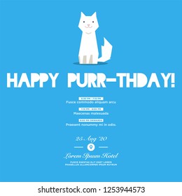 Happy Purr-Thday Invitation Design with Cute Cat Illustration Where and When Details