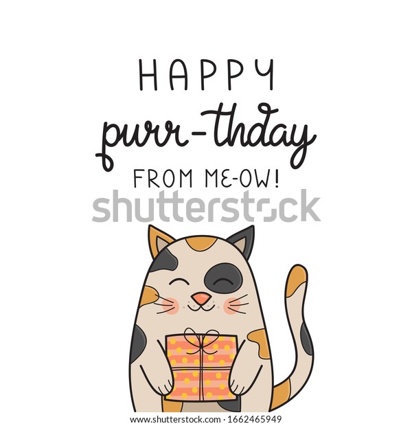 Happy Purrthday Meow Funny Cat Vector Stock Vector (Royalty Free ...