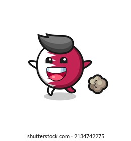the happy qatar flag badge cartoon with running pose , cute style design for t shirt, sticker, logo element