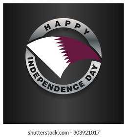 Happy Qatar independence day Flag metal badge - National Day silver border - Vector illustration