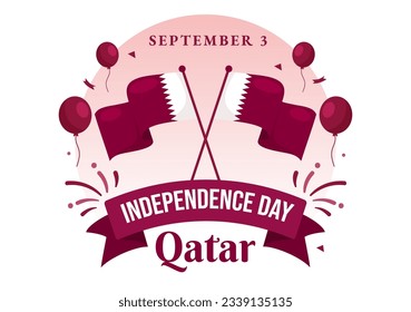 Happy Qatar Independence Day Vector Illustration on 3 September with Waving Flag Background in Flat Cartoon Hand Drawn Landing Page Templates