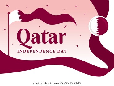 Happy Qatar Independence Day Vector Illustration on 3 September with Waving Flag Background in Flat Cartoon Hand Drawn Landing Page Templates