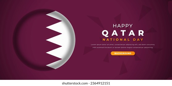 Happy Qatar National Day Design Paper Cut Shapes Background Illustration for Poster, Banner, Advertising, Greeting Card