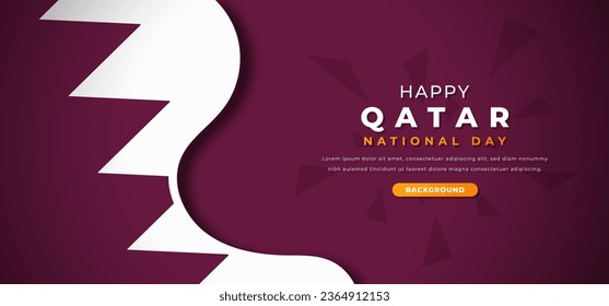 Happy Qatar National Day Design Paper Cut Shapes Background Illustration for Poster, Banner, Advertising, Greeting Card