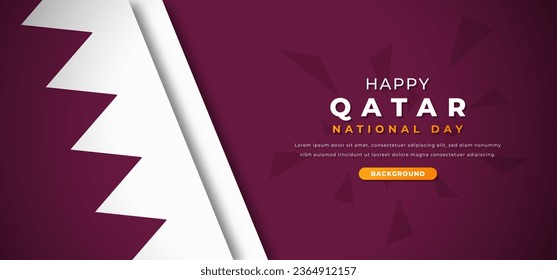 Happy Qatar National Day Design Paper Cut Shapes Background Illustration for Poster, Banner, Advertising, Greeting Card