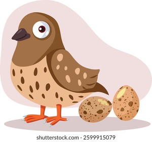 
Happy Quail Next to its Eggs Vector Cartoon illustration. Cute adorable bird ready to be a parent in nesting mode
