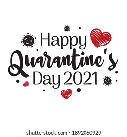 Happy Quarantine day 2021. Covid Valentines day 2021. Quarantine, coronavirus symbol. Black vector isolated 2021 year of love concept