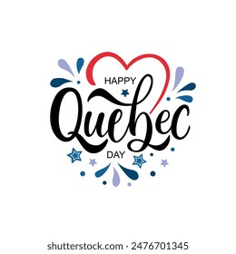 Happy Quebec Day handwritten text. Modern brush calligraphy, hand lettering typography. National holiday of Quebec, Canada. Saint Jean-Baptiste Day on June 24. Vector illustration for greeting card