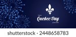 Happy Quebec Day. National holiday of Quebec. Saint Jean-Baptiste Day. Realistic ribbons and decorations with holiday symbol