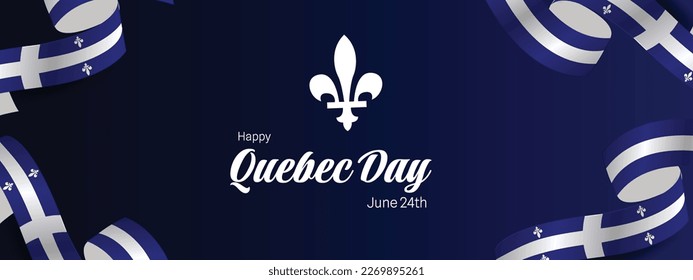 Feliz Día de Quebec. Fiesta nacional de Quebec. Día de San Juan Bautista. Cintas y decoraciones realistas con símbolo de fiesta