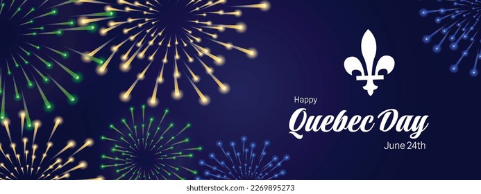 Happy Quebec Day. National holiday of Quebec. Saint Jean-Baptiste Day. Realistic ribbons and decorations with holiday symbol
