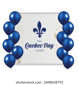 Happy Quebec Day. National holiday of Quebec. Saint Jean-Baptiste Day. Realistic ribbons and decorations with holiday symbol