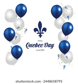 Happy Quebec Day. National holiday of Quebec. Saint Jean-Baptiste Day. Realistic ribbons and decorations with holiday symbol