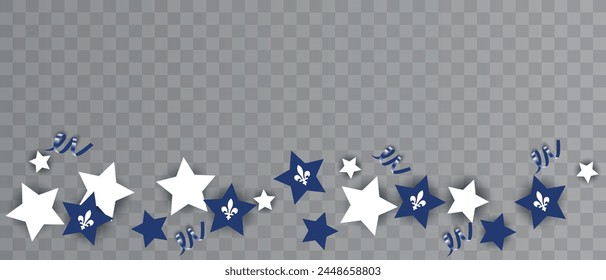 Happy Quebec Day. National holiday of Quebec. Saint Jean-Baptiste Day. Realistic ribbons and decorations with holiday symbol