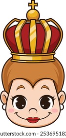 Cara de reina feliz con la Ilustración vectorial de la corona