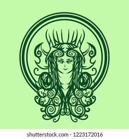 Happy Queen line art vector illustration template