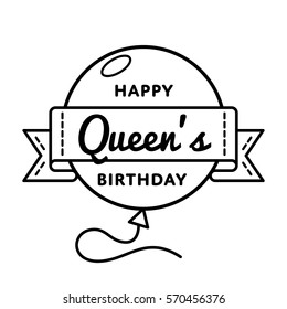 Happy Queens birthday emblem isolated vector illustration on white background. 10 june british holiday event label, greeting card decoration graphic element