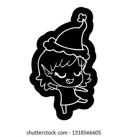 happy quirky cartoon icon of a elf girl wearing santa hat