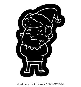 happy quirky cartoon icon of a man wearing santa hat