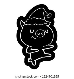 happy quirky cartoon icon of a pig dancing wearing santa hat