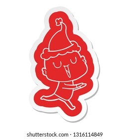 happy quirky cartoon  sticker of a bald man wearing santa hat