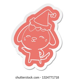 happy quirky cartoon  sticker of a dog wearing santa hat