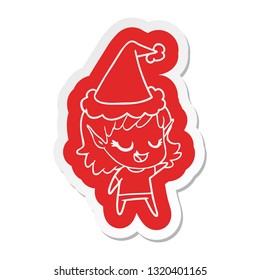 happy quirky cartoon  sticker of a elf girl wearing santa hat