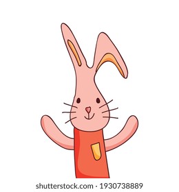 happy rabbit with up arms isolated over white background. vector illustration