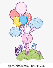 happy rabbit birthday celebration with balloons