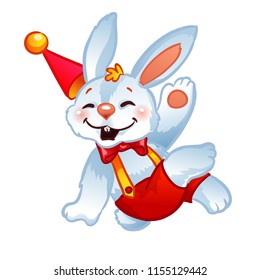 Happy rabbit in the cap. Vector illustration isolated on a white background.