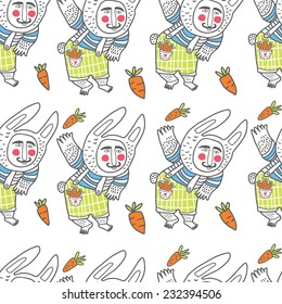 Happy Rabbit with carrot, vector, pattern 