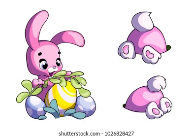 Happy rabbit cartoon character. Set. Vector cartoon style easter bunny greeting card. Vector illustration