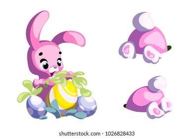 Happy rabbit cartoon character. Set. Vector cartoon style easter bunny greeting card. Vector illustration