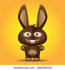 Happy rabbit. Cartoon style. Bunny isolated on yellow background.