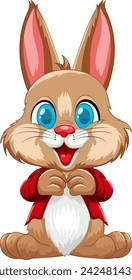 Happy rabbit character with big blue eyes.