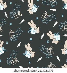 Happy Rabbit Day and Their Gift Vector Graphic Art Seamless Pattern can be use for background and apparel design