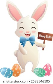 Happy  rabbit with Easter eggs during Easter celebration. Vector illustratio