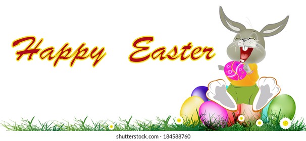 Happy Rabbit and Easter Eggs.Holiday Happy Easter.Vector