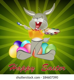 Happy Rabbit and Easter Eggs.Holiday. Happy Easter.Vector
