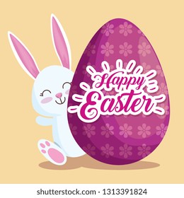 happy rabbit with egg to easter event