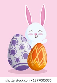 happy rabbit with eggs to easter event