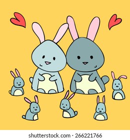 Happy rabbit family