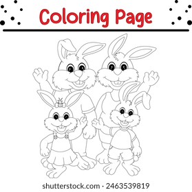 Happy Rabbit family coloring page for kids