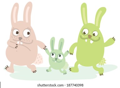 Happy rabbit family with one child, expecting another one