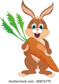 A happy rabbit with a giant carrot