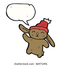 happy rabbit in hat waving