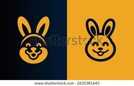 Happy rabbit head icon logo design template