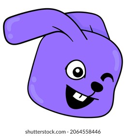cabeza de conejo feliz con ojos de guiño, emoticono de cartón de ilustración vectorial. dibujo de icono de garabato