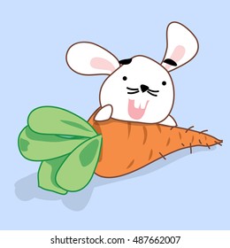 happy rabbit holding carrot