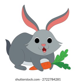 Happy rabbit holding carrot vector illustration